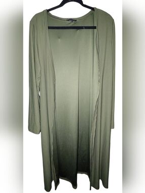 ROUGE COLLECTION Olive Green Longline Open Front Cardigan Plus Size 1X EUC